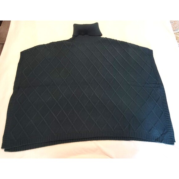 Loft Deep Emerald Green Diamond Knit Turtleneck Poncho Cape Sweater OS fits most - Picture 5 of 9